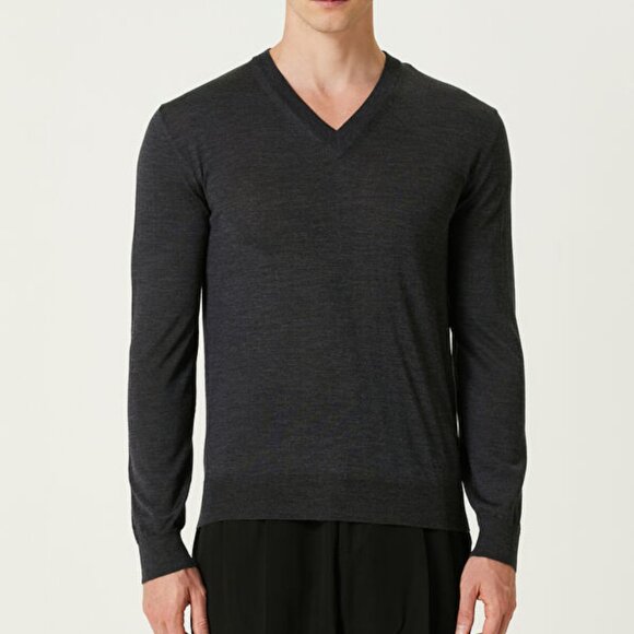 Valentino Maglia Gray Wool V-neck Sweater *flaw* Size Large 2983 - Picture 2 of 16